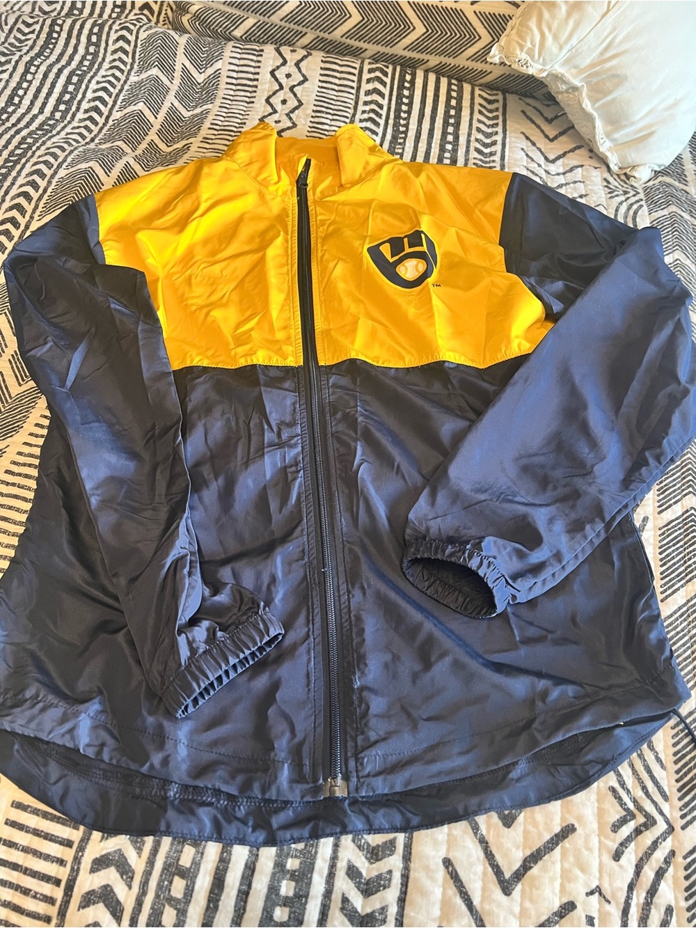 Mke Brewers Giveaway Spring 2026 Yellow and Navy Colorblock Windbreaker Jacket